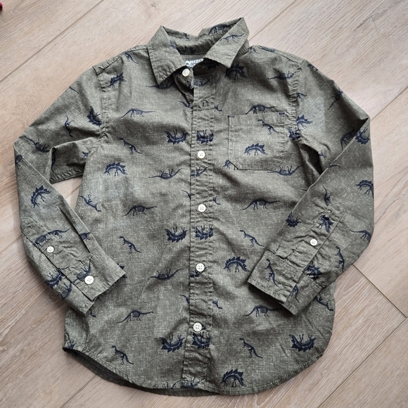 Red Black 1/4 Zip Pullover & Olive Green Dino Print Button Down Dress Shirt EUC - Picture 11 of 17